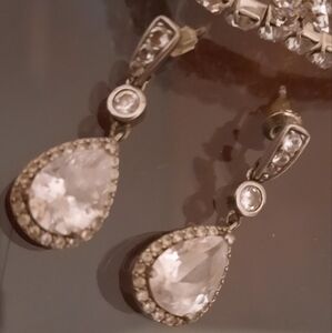 Costume Rhinestone Earing Set. Bonus Costume Bracelet (Sm-Md) Included.